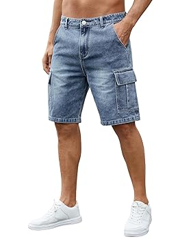 LONGBIDA Men's Loose Fit Denim Cargo Shorts with Multi